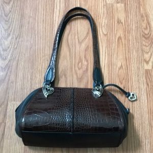 BRIGHTON BROWN HANDBAG w/ Black accents and heart charms
